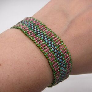 Loom Beaded Bracelet Green, Pink, Teal & Purple